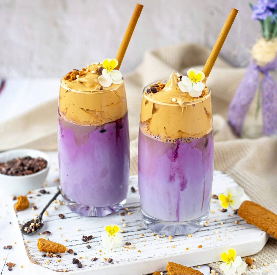 Vegan Iced Black Carrot Latte with Dalgona Coffee